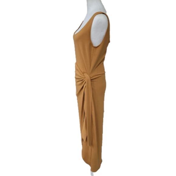 LBLC The Label Eva‎ Side Tie Midi Wrap Dress Women's Size Large Gold Tan - Picture 5 of 11